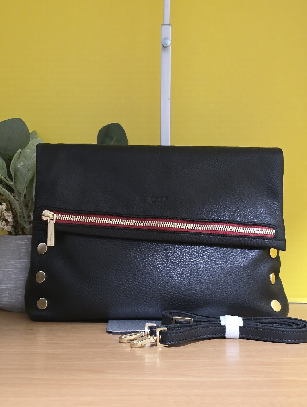 Hammitt Black Leather Large Vip Crossbody with Gold Accents
